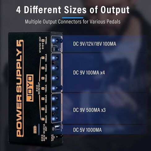 JOYO DC 9V (up to 2A) Guitar Pedal Power Supply 8 Way Daisy Chain Cables Power Adapter for Guitar Bass Effect Pedal Board (JP-03) in Saudi Arabia