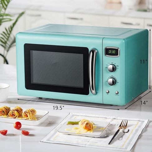 ARLIME Retro Microwave Oven, 900W/0.9Cu.Ft, Small Countertop Microwave w/Defrost & Auto Cooking, LED Display, Pull Handle, Easy Clean Stainless Steel Interior, Child Lock, ETL Certification in Saudi Arabia
