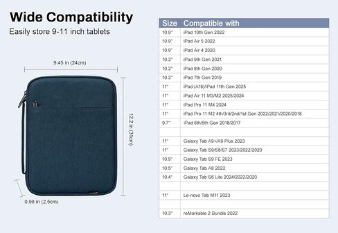 9-11 Inch Tablet Sleeve Bag Padded Carrying Case for iPad A16 11" 2025, iPad 10th Gen/Air 5th 4th Gen 10.9", i-Pad Air/Pro 11", i-Pad 10.2", Galaxy Tab A9+ Plus 11", reMarkable 2 10.3", Green in Kuwait