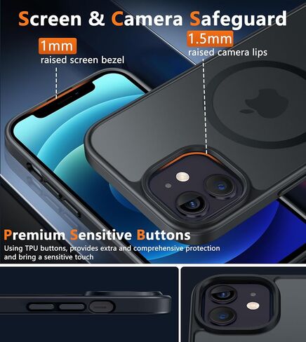 FNTCASE for iPhone 13 Mini Case: iPhone 12 Mini Magnetic Matte Military Grade Drop Protection Translucent Cell Phone Cover - Slim Rugged Durable Shockproof Bumper Case in Saudi Arabia