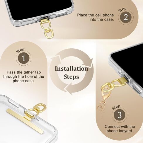 Phone Tether Tab, 360° Rotatable Cell Phone Lanyard Patch Ultra-Thin Stainless Steel Universal Lanyard Pad for Phone Lanyard, Compatible with iPhone 16 & Most Smartphones, Gold in Saudi Arabia