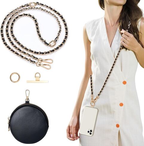 Clip and Go Thprot Crossbody مع محفظة جلدية RFID ، سلسلة حبل الهاتف الخليوي الخالية من اليدين مع محفظة للنساء وسلسلة الرقبة لأجهزة iPhone والهاتف الذكي والذهب الأسود in Kuwait