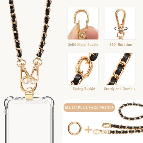 Clip and Go Thprot Crossbody مع محفظة جلدية RFID ، سلسلة حبل الهاتف الخليوي الخالية من اليدين مع محفظة للنساء وسلسلة الرقبة لأجهزة iPhone والهاتف الذكي والذهب الأسود in Kuwait