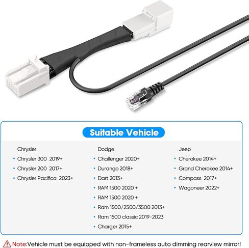 Radar Detector Power Adapter RJ11 Plug (10P Type C) Clean Install | Radar Detector Adapter Compatible with Dodge RAM,Charger,Challenger,Grand Cherokee,Chrysler,with Auto-dimming Rearview Mirror in Saudi Arabia