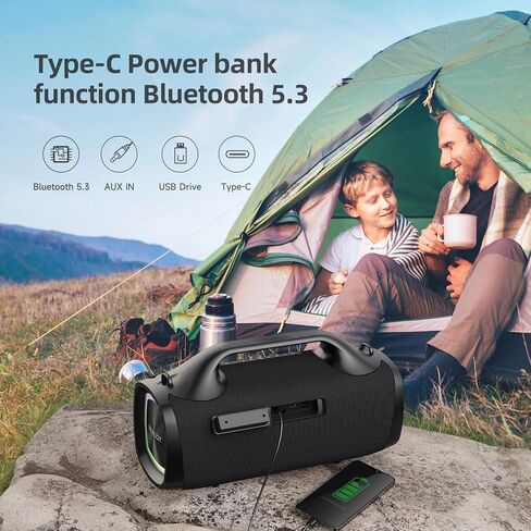 ZEALOT Bluetooth Speaker, 110W Peak(100W) Booming Sound Speakers Wireless, Dual Pairing, XBass, Bluetooth 5.3, 24000mAh Power Bank, Portable Outdoor Waterproof Speaker for Camping, Beach and Party in Saudi Arabia