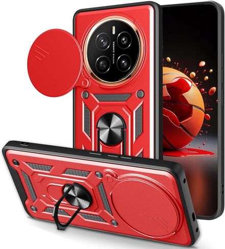 ysnzaq Armor Case for Honor Magic7 Pro 5g ، قضية حماية صدمة شاقة من الدرجة العسكرية مع غطاء عدسة كاميرا Kickstand & Slide لـ Honor Magic7 Pro 5G SJ Red in Saudi Arabia