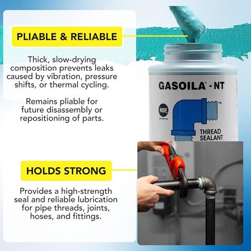 Gasoila Blue Non-Teflon Non-PTFE Pipe Thread Sealant, -50 to 400 Degree F, 1/2 Pint Brush in Kuwait