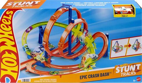 Hot Wheels Track Set, Epic Crash Dash with 5 Crash Zones, Motorized Booster and 1 Hot Wheels 1:64 Scale Toy Car, Easy Storage in Saudi Arabia