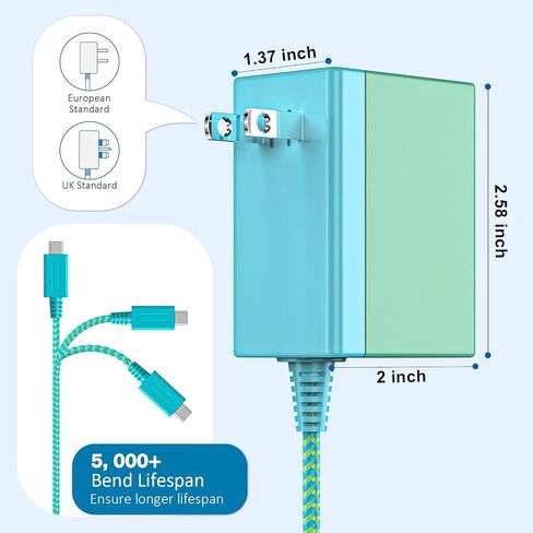TPC 39W Charger for Nintendo Switch, 15V 2.6A AC Adapter Fast Charging with 5FT USB-C Cord, Compatible with Switch Lite, OLED, Steam Deck, Support TV Mode (Green/Blue) in Saudi Arabia