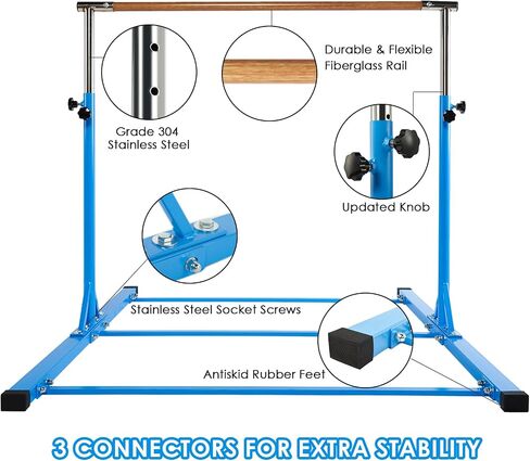 Dai&F Gymnastics Bar for Kids, 3' to 5' Gymnastics Bars for Home with 1-11 Levels Adjusable Height, Stainless Steel Horizontal Training Bar, Holds up to 350LBS in Saudi Arabia
