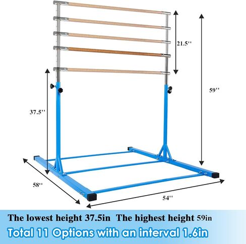 Dai&F Gymnastics Bar for Kids, 3' to 5' Gymnastics Bars for Home with 1-11 Levels Adjusable Height, Stainless Steel Horizontal Training Bar, Holds up to 350LBS in Saudi Arabia