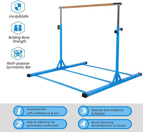Dai&F Gymnastics Bar for Kids, 3' to 5' Gymnastics Bars for Home with 1-11 Levels Adjusable Height, Stainless Steel Horizontal Training Bar, Holds up to 350LBS in Saudi Arabia
