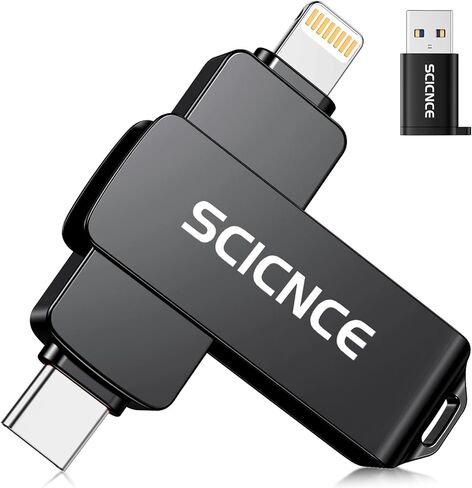 محرك أقراص فلاش SCICNCE 512GB مخصص لـ iPhone و USB Memory Photo Stick Storage لمقاطع فيديو الصور والتوصيل ولعب أي تطبيق مطلوب ، متوافق مع iPhone iPad Android وأجهزة الكمبيوتر (Silver Metal) in Kuwait