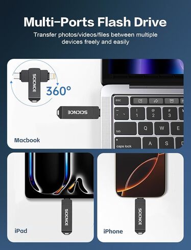 محرك أقراص فلاش SCICNCE 512GB مخصص لـ iPhone و USB Memory Photo Stick Storage لمقاطع فيديو الصور والتوصيل ولعب أي تطبيق مطلوب ، متوافق مع iPhone iPad Android وأجهزة الكمبيوتر (Silver Metal) in Kuwait