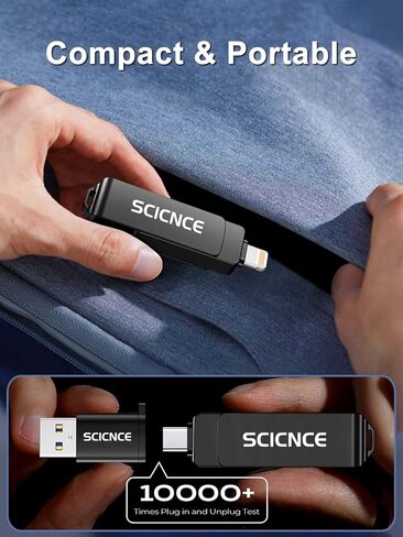 محرك أقراص فلاش SCICNCE 512GB مخصص لـ iPhone و USB Memory Photo Stick Storage لمقاطع فيديو الصور والتوصيل ولعب أي تطبيق مطلوب ، متوافق مع iPhone iPad Android وأجهزة الكمبيوتر (Silver Metal) in Kuwait