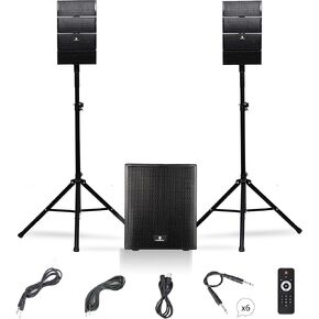 PRORECK Club AB 12-Inch DJ/Powered PA Speaker System Combo Set with Bluetooth/USB/SD Card/Remote Control (Active Subwoofer and 8X Array Speakers Set)