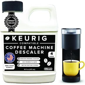 Coffee Machine Descaler - 1 YEAR SUPPLY Concentrated Descaler for Keurig - 16oz Coffee Maker Cleaner for Breville, Nespresso, Delonghi, Espresso Machine - 4 Uses - Safe, Natural, Effective