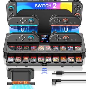 Switch 2 Charging Storage Dock [20 Game Card Slots] Joycon 2 Controllers Organization Compatible with Nintendo,Switch 2 Charger Station Accessories w Extended USB C Cable & LED Indicator