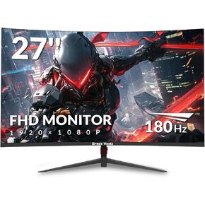 24 Inch Curved Gaming Monitor, 180Hz/144Hz FHD 1080P, 120% sRGB, 1ms, AMD FreeSync, Low Motion Blur, VESA Wall Mount, HDMI 1.4 & DP 1.2 – Black