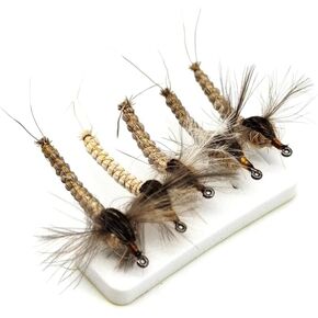 Pack of 5 Mayfly Feather Wing Fly Fishing Lure Dry Flies Deer Hair Body Fly Tying Hook #10#12#14 Rocky River Trout Bass Salmon