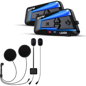 سماعة Lexin B4FM للدراجات النارية Bluetooth ، أنظمة اتصالات خوذة 10 اتجاهات على بعد 1.2 ميل مع مشاركة الموسيقى ، راديو FM ، صوت استريو HI-Fi ، IP67 مقاوم للماء ، الاقتران العالمي ، حزمة مزدوجة ، مع مجموعة الصوت