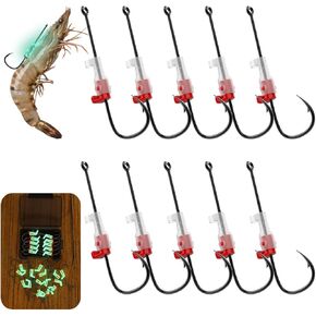 10Pcs Luminous Live Shrimp Hooks,Holes with Night Light Fishing Hooks High Carbon Steel Barbed with Barbed,Saltwater Corrosion-Resistant for Freshwater & Saltwater Fishing