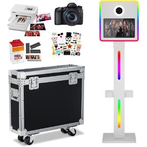 Mirror Photo Booth 15.6’’ Interactive Touch Screen with Flight Case, Built-in Mini PC with Instant Print and Sharing for Parties, Wedding and (15.6in -Black Oval)