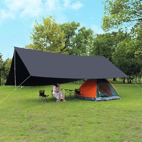 Without Poles! 19.69x14.44ft Black Tarp Ultralight Outdoor Camping Tent Canopy Sun Shelter Awning with Black Coating