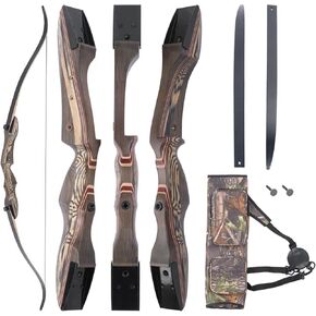 JEKOSEN Recurved Wooden Takedown Archery Bow 62" Hunting Bow - Arrows Quiver Bag and Bow Stringer Tool Included - Right & Left-Handed 25-55 LBS Draw Weight
