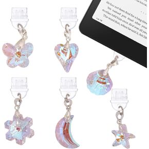 6 أجهزة كمبيوتر سحر قابس الغبار لـ Kindle - Fantasy Crystal Flower Seashell قلادة متوافقة مع Kindle & Phone type C/USB C