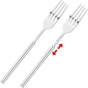 2 PCS Telescopic Fork Spoon, Extendable Stainless Steel Fork and Spoon Set, Expandable Extension Fork Spoon to 25.3 In Tableware, for BBQ Dinner Fruit Dessert