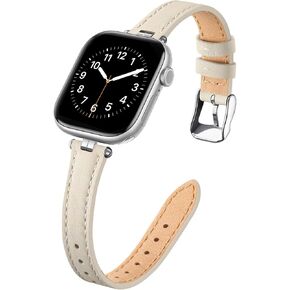 STIROLL Thin Leather Band Compatible with Apple Watch Bands 41mm 40mm 38mm 42mm 44mm 45mm 46mm Women, Stylish Dressy Top-Grain Genuine Leather Strap Slim Wristband for iWatch SE Series 10 9 8 7 6 5 4 3 2 1