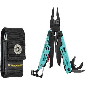 LEATHERMAN, Signal Camping Multitool with Fire Starter, Hammer and Emergency Whistle, Made in the USA, Aqua with Nylon Sheath