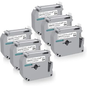4 x Label Maker Tape Replacement for Brother P Touch M Tape M-K231 M-K231s MK231 MK-231 M231 12mm 0.47 White, Compatible with Brother P Touch PT-M95,PT-90,PT-70,PT-65,PT-85 Label Maker Refills,26.2 Ft