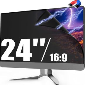 2 Pack Magnetic 24 Inch Monitor Privacy Screen Filter for Frameless Computer 16:9 Aspect Ratio, Reversible Eye Protection Anti Blue Light Glare Shield, Removable Anti Spy Blackout Desktop Protector