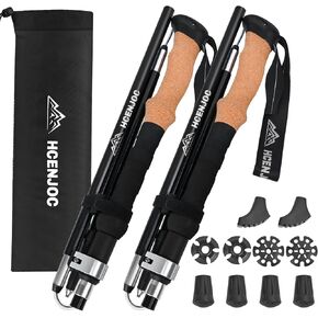 Trekking Poles Set of 2, Collapsible Cork Handle Aluminum Hiking Poles with Quick Lock System, Telescopic, Collapsible, Ultralight for Women Men, Hiking, Camping, Climbing