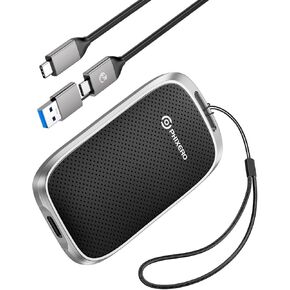 PHIXERO P5 1TB External Portable SSD - 5Gbps External Hard Drive with 2-in-1 USB C to C & USB C to A Cable for PC, Mac, PS5, Xbox | Anti-Shock, Compact Design with Lanyard Hole,Black
