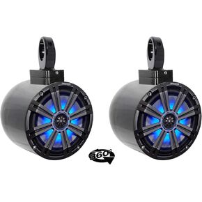(2) Kicker KM8 8" LED 360 Swivel Black Aluminum Wakeboard Tower Speakers