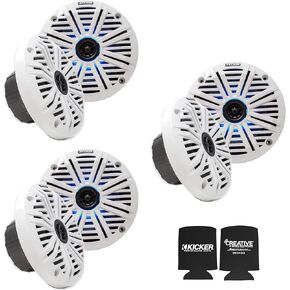 Kicker 6.5" LED Marine Speakers (3 Pair) Charcoal Salt Water Grills OEM Replacement Speakers