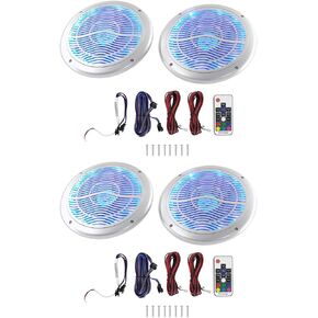 Rockville (4) RMC65LS 6.5" 1200w Silver Marine Speakers/Multi Color LED+Remote