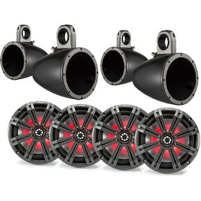 Kicker 8" BlackCharcoal Wake Tower LED Marine Speakers 2-Pairs