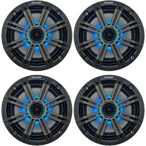 KICKER 6.5" 195 Watt Peak Power Marine OEM Replacement RGB Multicolor LED Boat Audio Speakers (Qty 4) with Charcoal Grilles