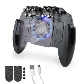 Hevituwhe Mobile Game Controller with Cooling Fan/Phone Holder/Finger Sleeves Fits for PUBG/Fortnite/Call of Duty Tomoda L1R1 Mobile Triggers for 4.7"-6.5" iOS Android Phones