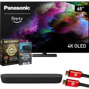 Panasonic TV-65Z85AP Z85 65" OLED 4K UHD Fire TV 2024 Bundle with HTB200 Compact Soundbar, CPS Exclusive 26 Month Protection, 2X HDMI Cable & Deco Gear Complete Home Theater Beginner's Guidebook