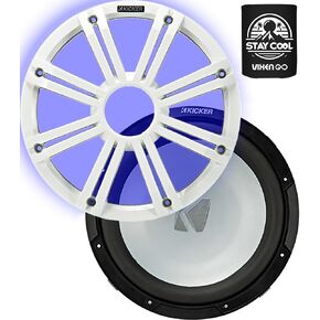 KICKER Subwoofer and Grille Package of 2 Items 10" Marine Subwoofer (2-ohm) with LED White Grille 45KM102+45KMG10W