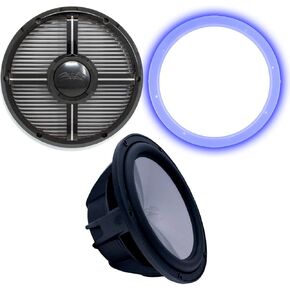 wet sounds Revo 12" Subwoofer, Grill, & RGB LED Ring - Black Subwoofer & Black Closed Face XW Grill - 2 Ohm