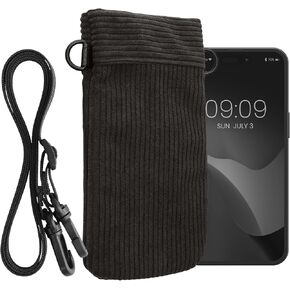 kwmobile Universal Smartphone Sleeve with Necklace - Magnetic Closure - Soft Inner Microfibre Mobile Phone Pouch - Cell Phone Strap for Neck - Black