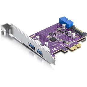 H! Fiber 4 Port USB 3.0 PCIE Card مع موصل طاقة SATA 15 دن ، PCIE إلى (4) بطاقة توسيع USB 3.0 ، محول محول USB3.0 الداخلي لبطاقة مضيف كمبيوتر سطح المكتب ، دعم Windows 10/8/7/XP ، Linux