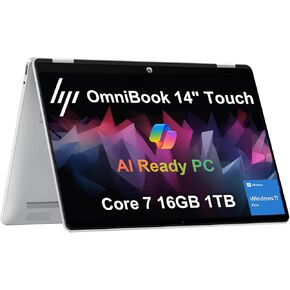 2025 HP OmniBook 5 Flip X360 2-in-1 Touchscreen AI PC Laptop (14" FHD+ IPS, Intel 10-Core 7 150U (> i7 1355U), 16GB DDR5, 1TB SSD) for Creator, Designer, 5MP IR Webcam, 21-Hr Battery Life, Win 11 Pro