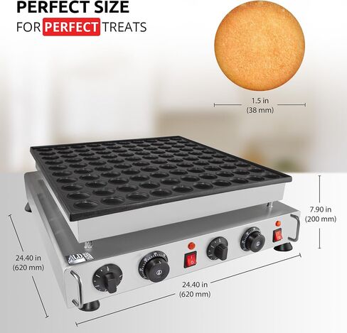 ALDKitchen Mini Dutch Pancake Maker – Poffertjes Iron, 25 Mini Pancakes, Nonstick Cast Aluminum Plates, Stainless Steel Body, Manual Temp & Timer Control, 110V Commercial Use (25 Pcs) in Saudi Arabia